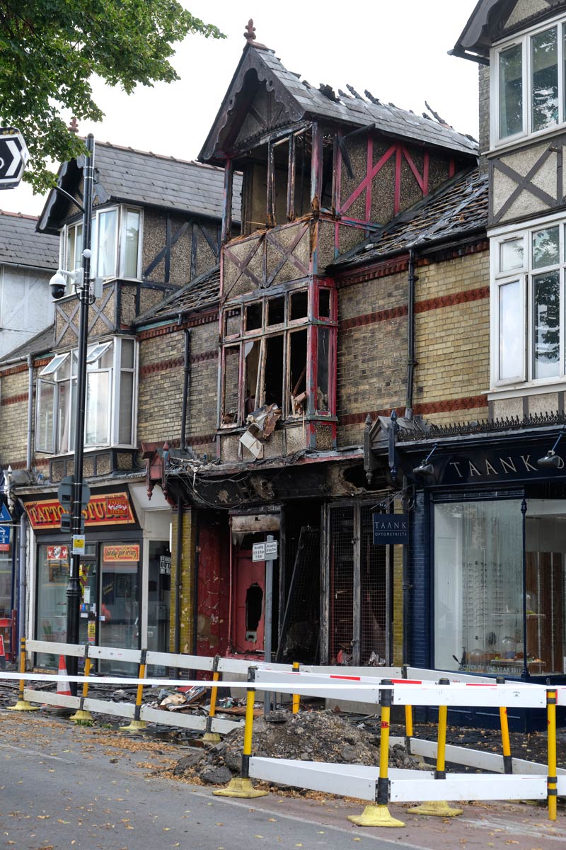 scene of a fire in an electrical shop on Mill Road in Cambridge