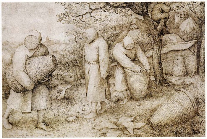 beekeepers, skeps, sketch by Breugel