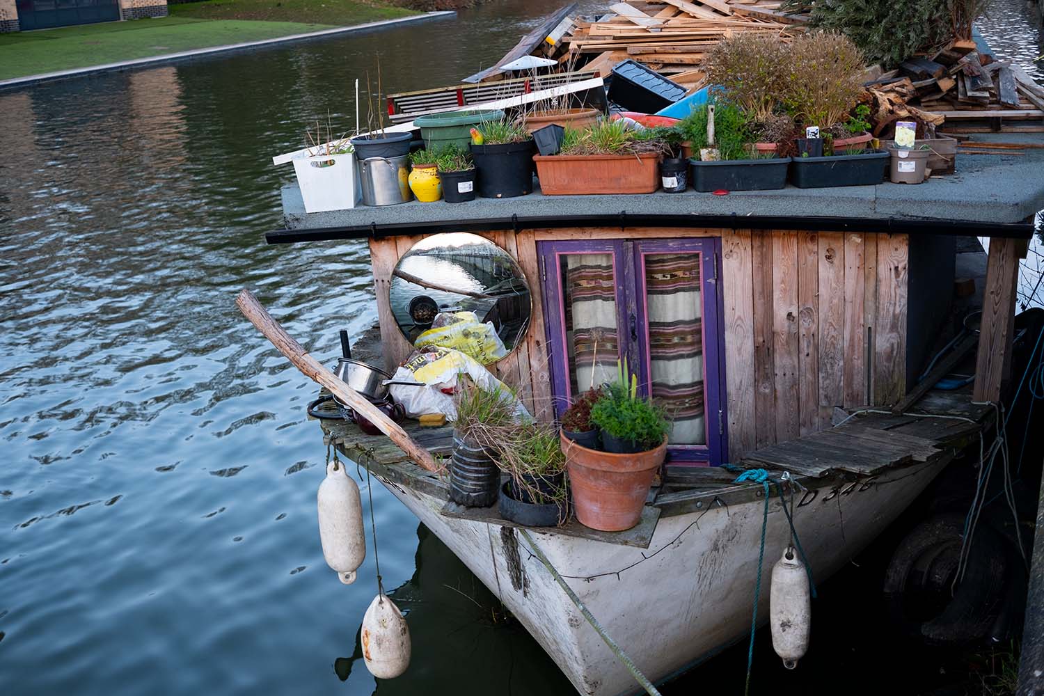 boat or barge moored on the river Cam at Cambridge