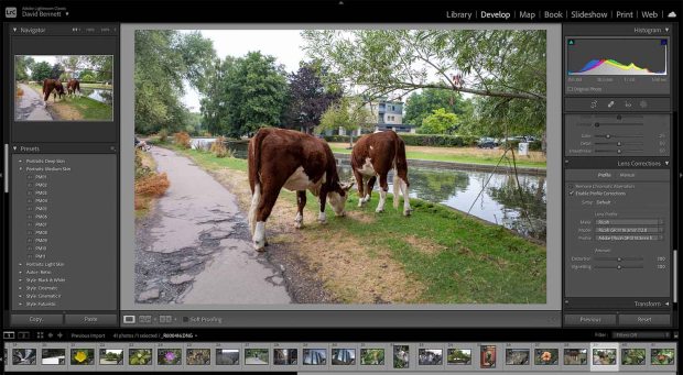 the develop module in lightroom with lens profile corrections turned on